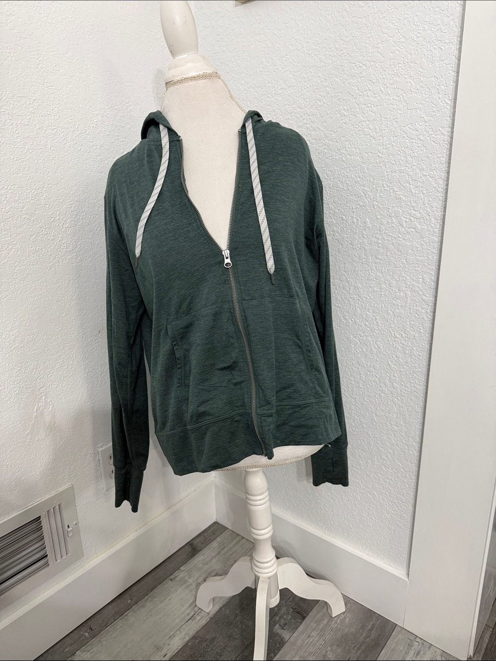 Forest Green Zip-Up Hoodie with Drawstrings
